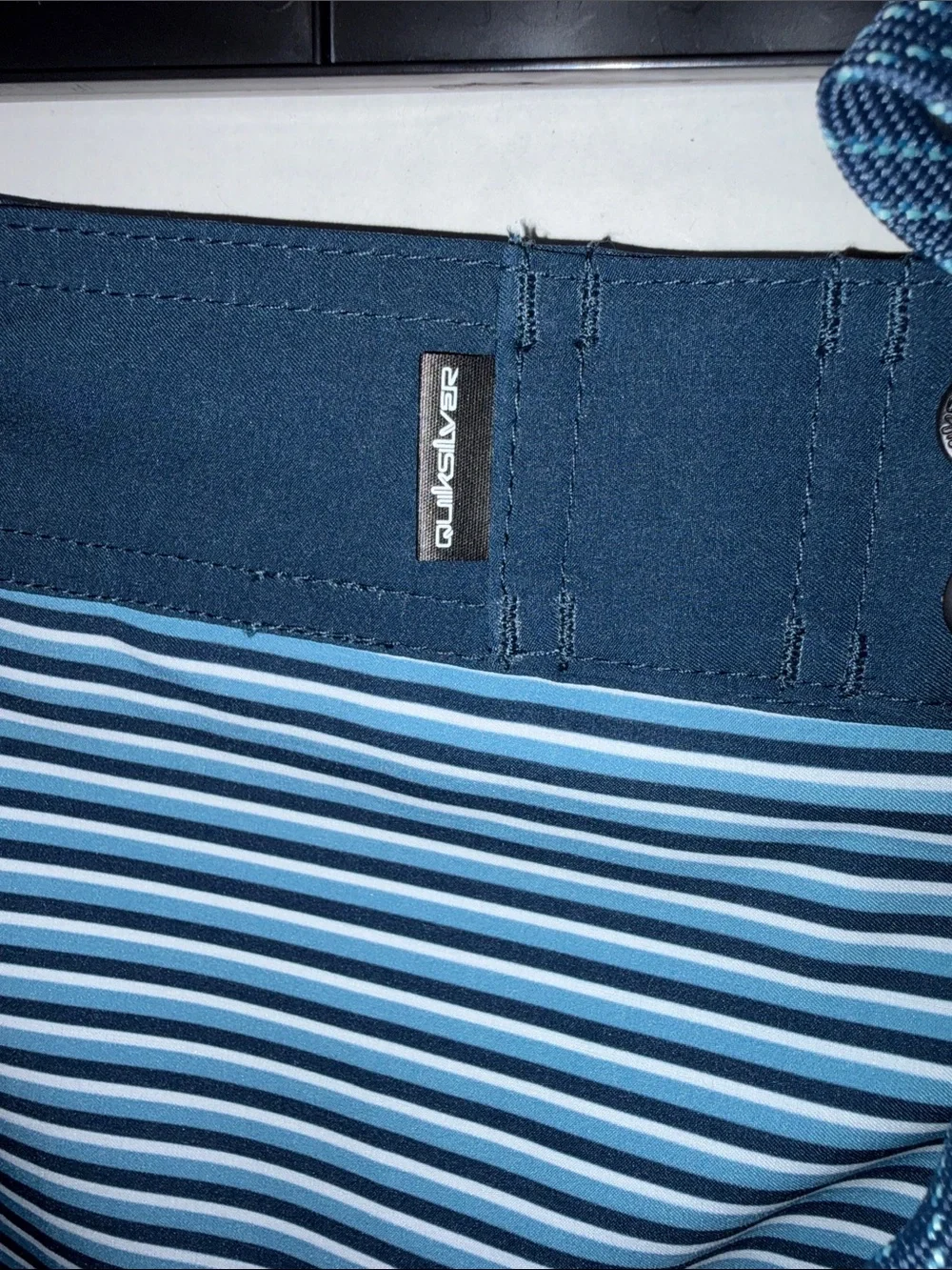Quiksilver Men’s Navy and Light Blue Striped Boardshorts